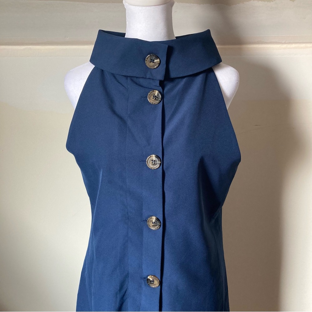 Sail to Sable Navy Blue High neck Sleeveless Button Up Dress size Medium - Picture 4 of 9
